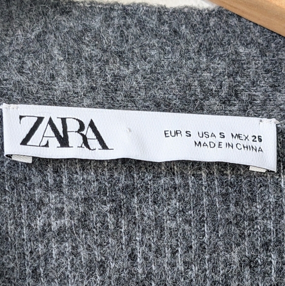 Zara Alpaca Blend Gray Cardigan Knit Sweater Belt Tie Slit Soft Cozy Size S - Picture 8 of 16